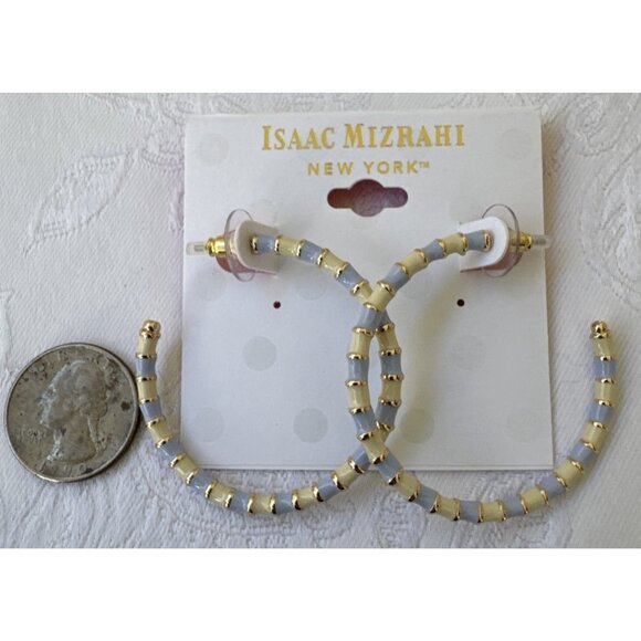 Isaac Mizrahi Bold Blue Cream Gold Enamel Hoop Earrings MSRP $38 NEW - Picture 4 of 9